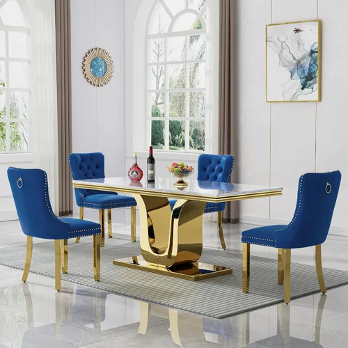 Miniatura 16 de SSLine Mesa de comedor moderna para mesa de cocina de mármol sintético de 6,70 pulgadas, mesa de comedor rectangular para muebles de cocina