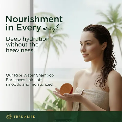 Miniatura 2 de Tree of Life Barra de champú de agua de arroz, cuidado del cabello con proteína de arroz sin sulfato que fortalece, repara y proporciona control