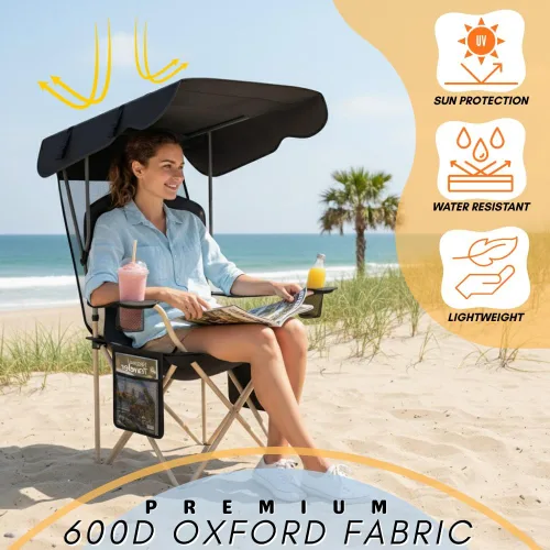 Miniatura 4 de Sillas de camping plegables portátiles con toldo, silla de playa para adultos, resistente a la intemperie de 600D Oxford Cloth, silla de camping