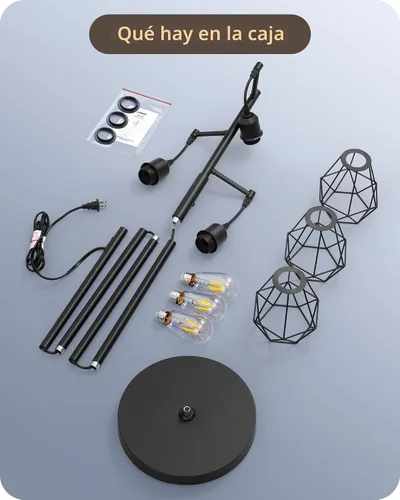 Miniatura 8 de EDISHINE Lámparas de Pie Estilo Granja de 70 Pulgadas para Sala de Estar, Lámparas Industriales Altas de Pie Regulables con 3 Bombillas LED Edison