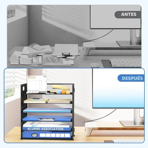 Miniatura 7 de Daltack Organizador de papel de 6 niveles para escritorio, organizador de bandejas de papel para escritorios, organizadores de archivos de Negro