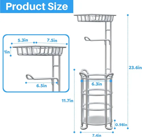 Miniatura 4 de Soporte de papel higiénico con estante para teléfono, soporte de almacenamiento y dispensador de rollos de papel higiénico de pie para 4 mega Gris