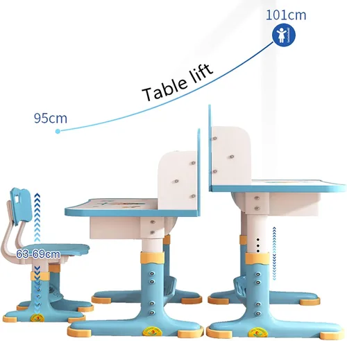 Miniatura 5 de Juego de escritorio y silla para niños, escritorio de estudio para estudiantes en altura ajustable, escritorio ampliado, multiseparación