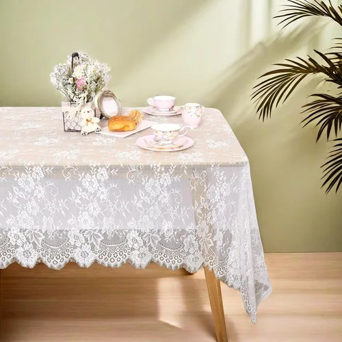 Miniatura 10 de QueenDream Mantel rectangular de 60 x 120 pulgadas, manteles de encaje con patrón floral traslúcido para comedor rústico, cocina, fiesta, decoración