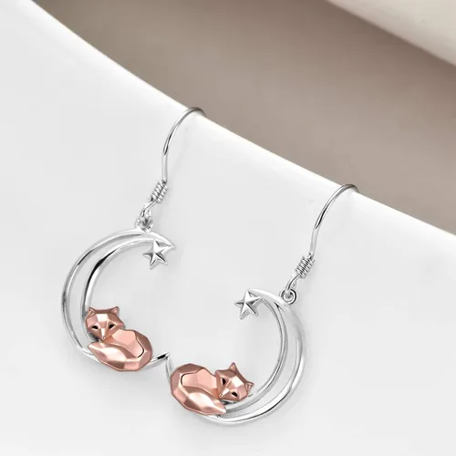 Miniatura 3 de Aretes de plata de ley con diseño de zorrorana para mujer diseño de zorrorana y luna