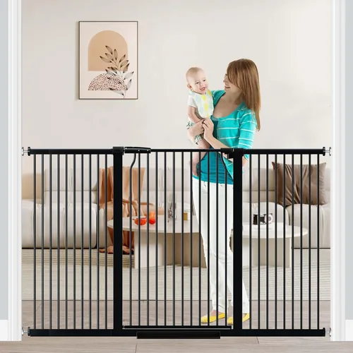 Miniatura 12 de Fairy Baby Puerta extra alta para bebés de 40.5 pulgadas, sin taladro, puerta extra ancha de 29.6 a 40.5 pulgadas para mascotas, puerta de seguridad