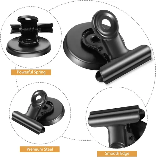 Miniatura 2 de Paquete de 8 imanes fuertes para nevera, clips de bulldog resistentes perfectos para refrigerador y pizarras blancas, uso doméstico y escolar (negro)