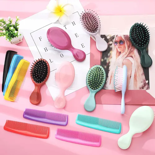 Miniatura 7 de Juego de 56 mini peines para cabello húmedo, 28 cepillos desenredantes de viaje de bolsillo pequeño, 28 peines coloridos para desenredar, cerdas