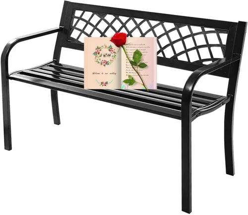 Banco de patio - Banco de jardín de metal para exteriores con reposabrazos, 480 libras, hierro fundido, marco de acero resistente, color negro