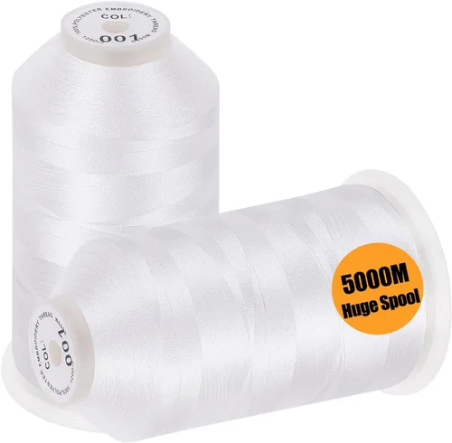 New brothread - 2 bobinas enormes de 5000 m cada una de hilo de poliéster para máquina de bordar 40WT para máquinas comerciales y domésticas -