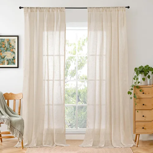 Miniatura 141 de BGment Cortinas de lino café de 30 pulgadas de largo para ventana pequeña, cortinas de media ventana beige semitransparentes ligeras con bolsillo