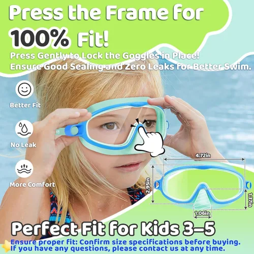 Miniatura 3 de Vvinca 2 gafas de natación para niños con cubierta para la nariz, máscara de buceo de natación de visión amplia, antivaho UV, anti roturas