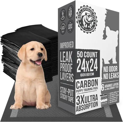 Miniatura 12 de Bulldoglogy Carbon Black XL Almohadillas para orina de perro para perros extra grandes con cinta adhesiva pegajosa - Almohadillas desechables