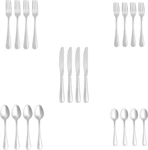 Miniatura 5 de Amazon Basics Juego de cubiertos, cubiertos de acero inoxidable, apto para lavavajillas, servicio para 4, 20 piezas de tenedores y cucharas, borde