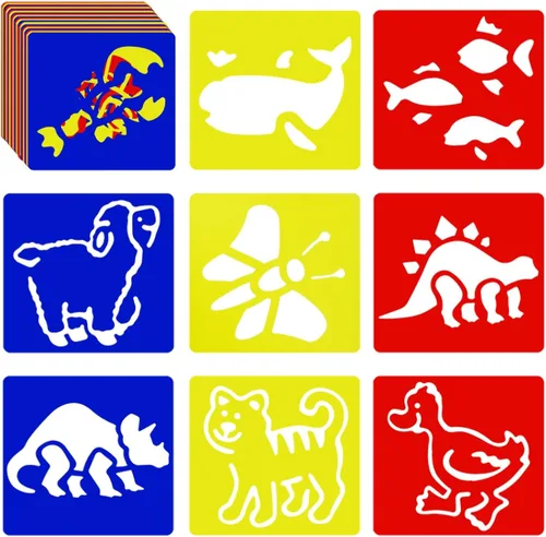 24 plantillas para niños, plantillas de dibujo de tiza de 5.9 x 5.5 pulgadas, plantilla grande lavable con forma primaria con temática de animales