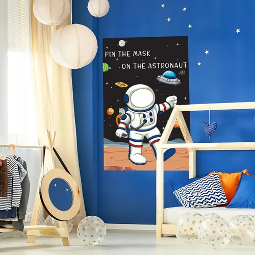 Miniatura 5 de Hooqict Pin The Mask on The Astronaut Space Party Games for Kids Juego de cumpleaños Astronauta Sistema Solar Decoración de fiesta temática