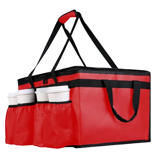 musbus Bolsa aislada para entrega de alimentos con portavasos/portadores de bebidas Premium XXL, ideal para bebidas, comestibles, pizza, calidad Rojo