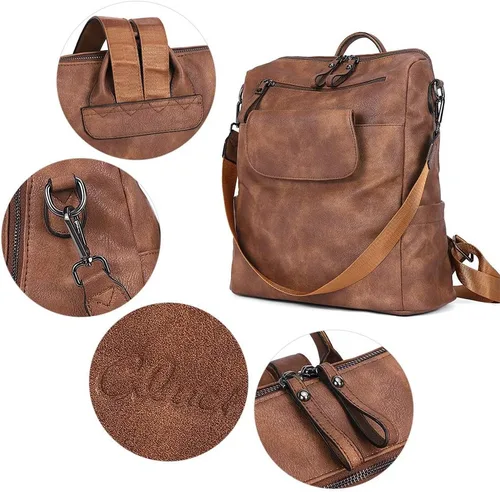 Miniatura 5 de CLUCI - Mochila de cuero para mujer, grande, convertible, de moda, antirrobo, mochilas de viaje