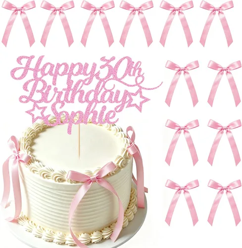 Miniatura 16 de Decoración personalizada para tarta de cumpleaños con cualquier edad y nombre, decoración de pastel de fiesta 16 18 21 40 60, tarjeta con purpurina