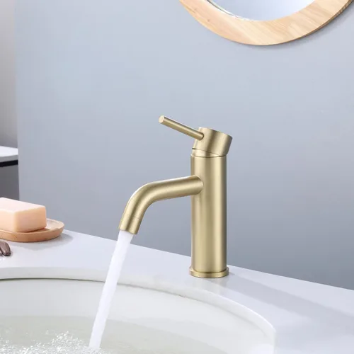 Miniatura 2 de Grifo de baño de un solo agujero dorado cepillado, grifo Senhozi para fregadero de baño, 1 orificio con placa de cubierta de 6 pulgadas, grifo