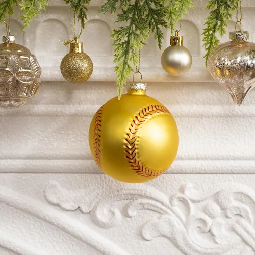 Miniatura 6 de Adorno soplado de vidrio de sóftbol de Navidad de 3.15 pulgadas, mini bola deportiva pintada a mano 2025 para niños y niñas, árbol de Navidad