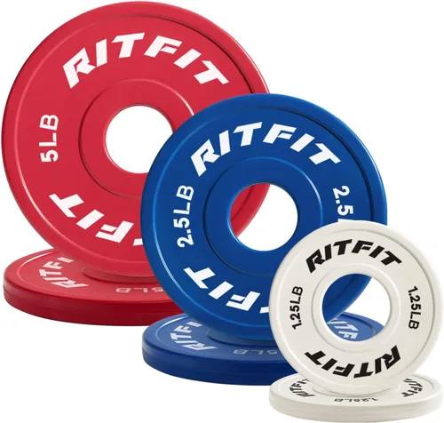 Miniatura 15 de RitFit Fractional Rubber Weight Plates, Colored Bumper Plates for Starting Strength and Progressive Overload Training, Pair and Sets