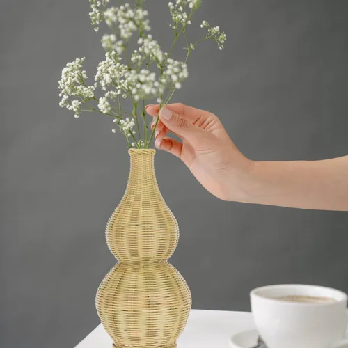 Miniatura 2 de Florero de mimbre tejido de ratán, jarrones decorativos de mimbre alto, hecho a mano, rústico, para arreglos florales, decoración de oficina en casa
