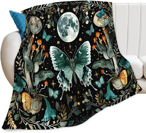 Manta de Polilla Suave y Esponjosa de Vellón Gótico Mariposa Luna Mantas Decorativas Acogedoras y Cálidas de Franela de Felpa Regalos para Niños