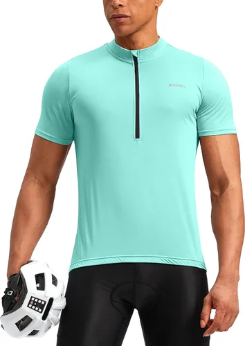 Miniatura 2 de Bikewa Maillot de ciclismo para hombre que absorbe la humedad, manga corta, UPF media cremallera, ciclismo, ciclismo de carretera, camisas