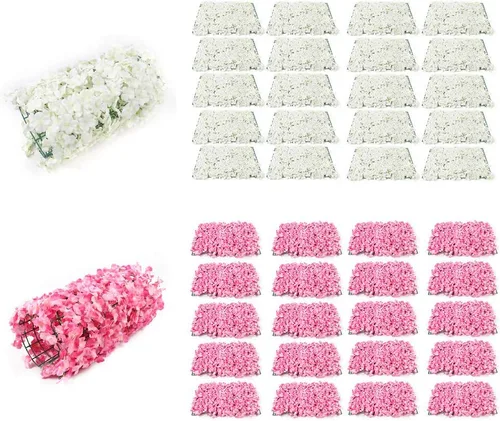 Miniatura 8 de Paneles de pared de flores artificiales, tapete de pared de flores 3D, paneles de flores de seda de 16 x 24 pulgadas, hechos a mano con flores
