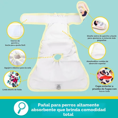 Miniatura 5 de Pañales Lavables para Perras Hembras Paquete de 3 Reutilizables Premium Altamente Absorbentes, Pañal Flexible para Cachorros, Pañales Duraderos a