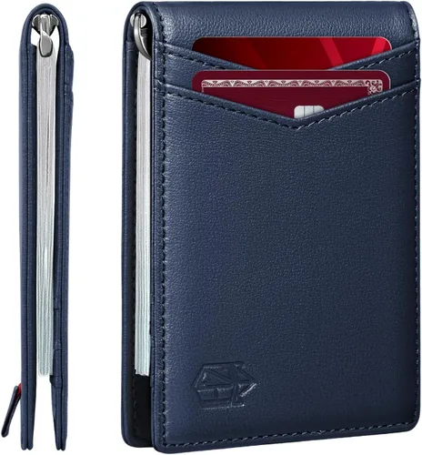 Miniatura 31 de Cartera Zitahli minimalista, delgada, con bolsillo frontal plegable y clip para billetes, bloqueo RFID efectivo y diseño inteligente, para hombre