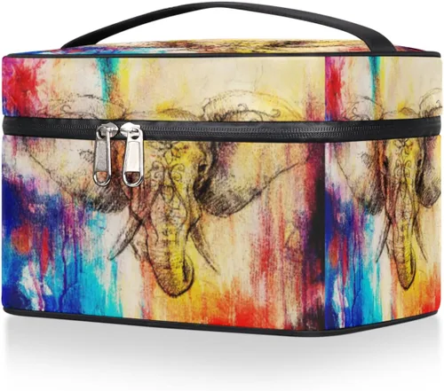 Miniatura 6 de Bolsa de maquillaje grande de elefante para mujer, bolsa de cosméticos de viaje, bolsa de maquillaje portátil para botellas, pinceles, lápiz labial