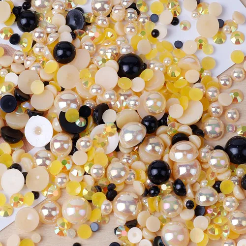 Miniatura 7 de Perlas planas y diamantes de imitación de 2.12 oz, 2200 unidades de diamantes de imitación de resina de color AB de tamaño mixto de 3 a 0.394 in