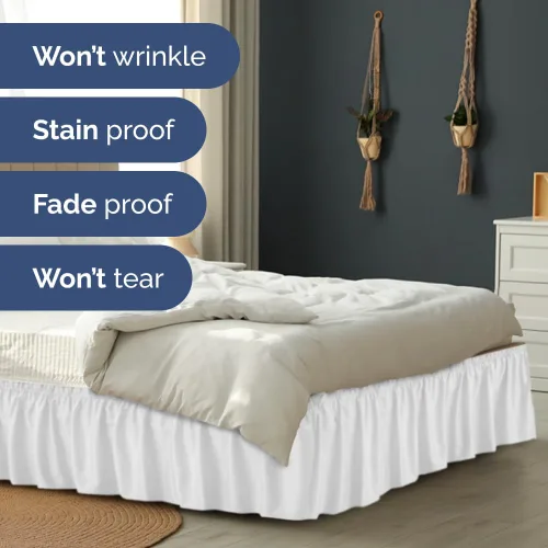 Miniatura 5 de Falda de cama envolvente con volantes, color blanco, para camas de tamaño individual con altura de 38 cm CGK Linens - Falda de cama plisada con tela