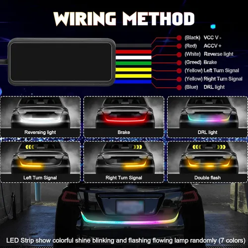 Miniatura 2 de x xotic tech Tira de luces LED flexibles multicolor de flujo secuencial, luces direccionales de circulación diurna, cola de freno, reversa, luz