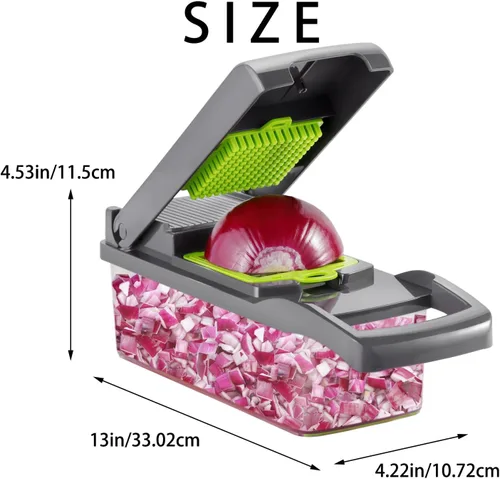 Miniatura 7 de Ourokhome Cortador de cebollas y verduras, cortador profesional de mandolina 12 en 1 para cocina, picador de alimentos multifuncional para papa, Gery