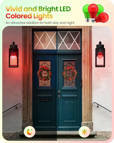 Miniatura 7 de Bombilla roja y verde, bombilla LED de color de 9 W (equivalente a 60 W), base E26, bombillas rojas de Navidad para camino, porche, Halloween