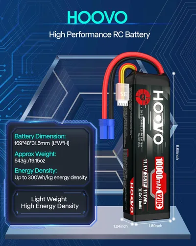 Miniatura 3 de HOOVO 3S Lipo Batería 11.1V 10000mAh 120C Batería RC Softcase EC5 Plug Compatible para coches RC, Drones, DJI, FPV, RC Avión, Racing Hobby 2