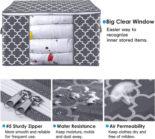 Miniatura 5 de WISELIFE Bolsas de almacenamiento, organización de ropa de manta grande y contenedores de almacenamiento para ropa de cama, edredones, organizador