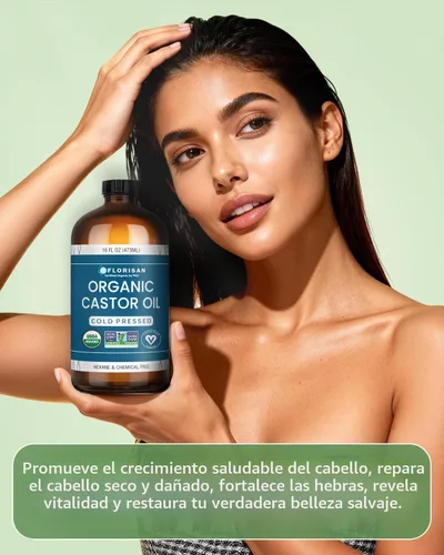 Miniatura 6 de Florisan Aceite de ricino orgánico certificado por USDA, botella de vidrio de 16 onzas, prensado en frío, sin hexano, sin OMG, vegano, 100% puro