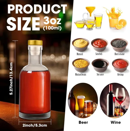 Miniatura 2 de Dandat 24 botellas de vidrio transparente de 3 onzas con tapa hermética superior de 3.4 fl oz, salsas de fondo pesado, botella de vidrio hermética