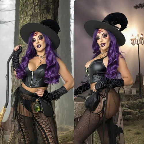 Miniatura 4 de Pelucas largas, rizadas y onduladas, en color morado degradado, de pelo sintético, resistentes al calor, 2 tonos, raíces oscuras, para mujeres