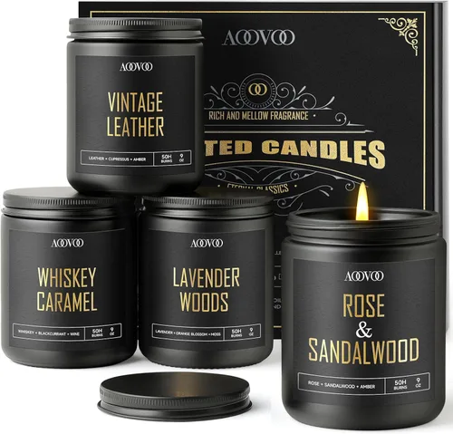 Miniatura 9 de AOOVOO Velas perfumadas para hombres – Paquete de 4 velas para el hogar, cera de soja de 36 onzas, tiempo de combustión de 200 horas, juego de velas
