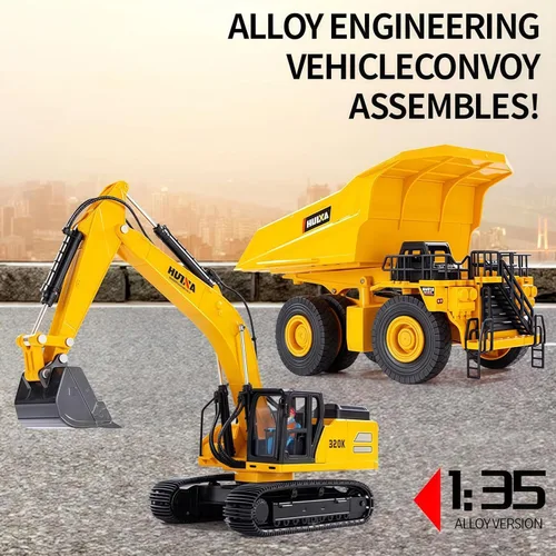 Miniatura 8 de Excavadora grande para vehículos de construcción, excavadora hidráulica de aleación resistente, escala 1:35, camión de juguete para niños de 8, 9