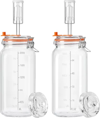 Miniatura 9 de JILLMO Tarro de fermentación, kit de fermentación de vidrio de 2 litros con pesas y esclusas de fermentación para kombucha, chucrut, paquete de 2