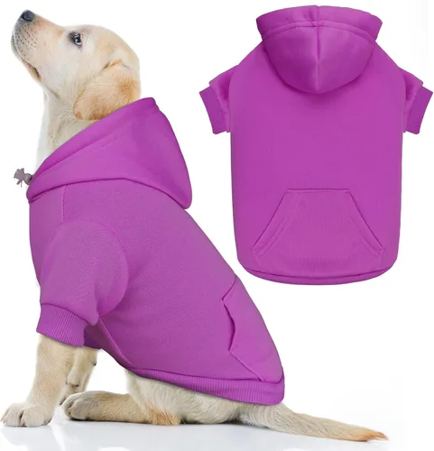 Miniatura 18 de Suéteres para perros grandes, suéter con capucha para perro de vellón cepillado suave sólido, ropa para mascotas, sudadera con capucha para mascotas
