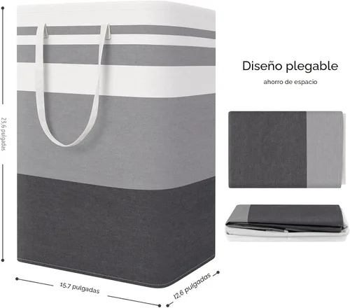 Miniatura 2 de StorageRight - Canasta de lavandería grande plegable con asas de fácil transporte, cestas de ropa independientes para lavandería, habitación, Gris