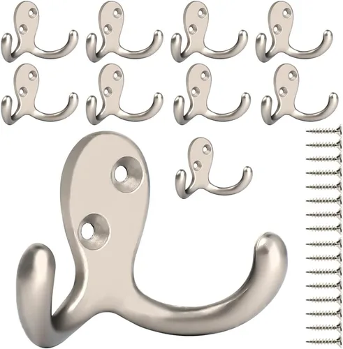IBosins 10 unidades de ganchos resistentes de doble punta para colgar en la pared con 20 tornillos, ganchos retro de doble punta para abrigo, 10