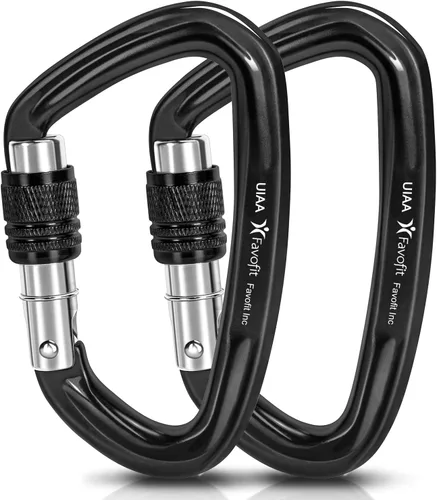 UIAA Certified 25kN-42kN Climbing Carabiners - Favofit Heavy Duty Locking Carabiner Clips with Twist or Screw Lock - Professional Rock Climbing Gear